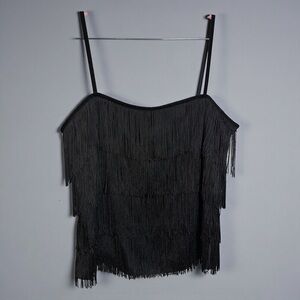 LAUREN RALPH LAUREN BLACK FRINGE FLAPPER CAMI TOP & MINI SKIRT SET SZ 16/14